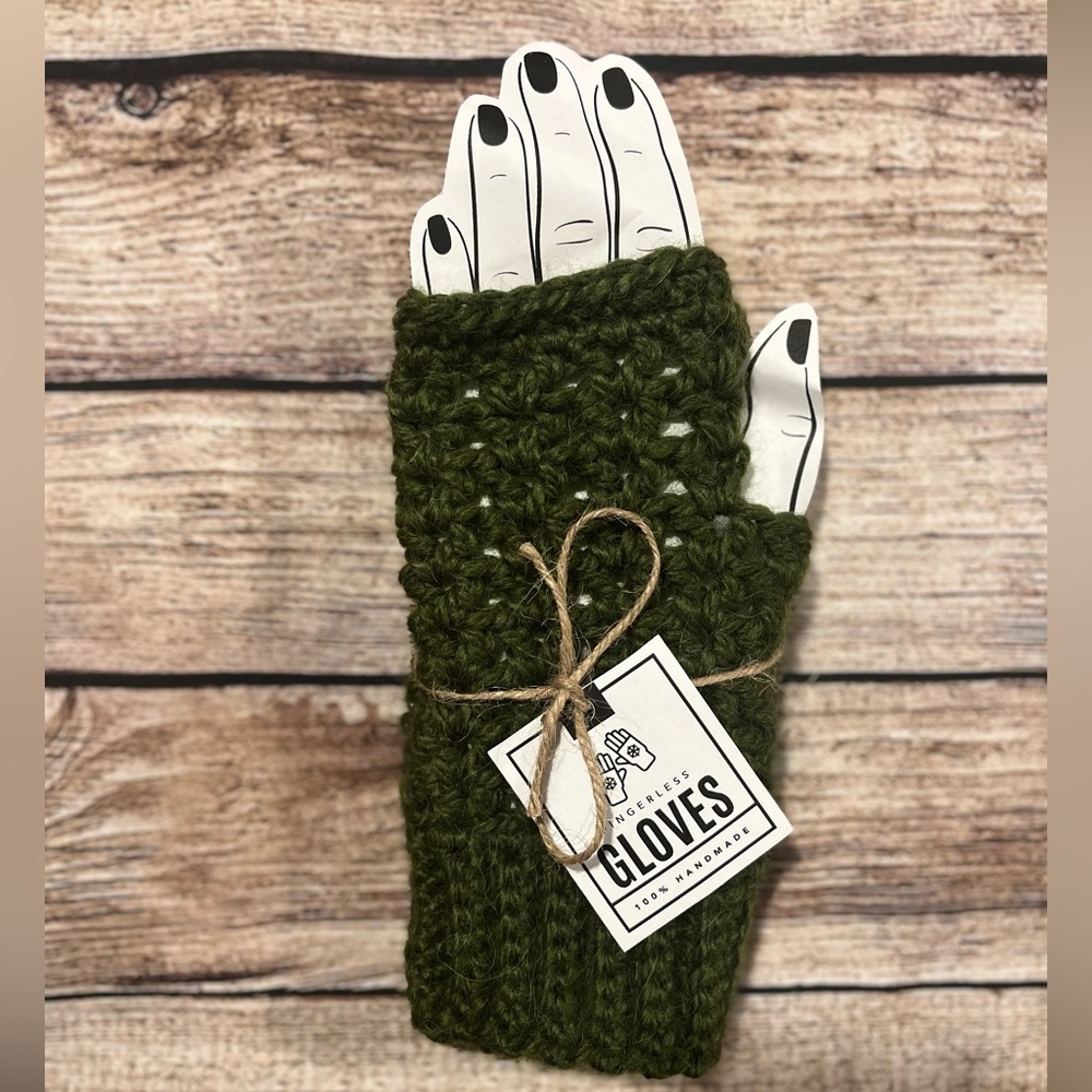 Handmade Crochet Forest Green Fingerless Gloves